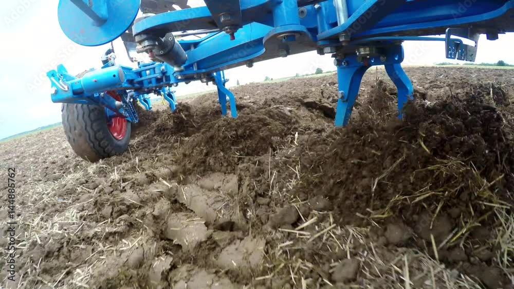   Camera on a plow of a tractor on a field