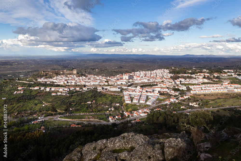 High angle view of Castelo de Vide, Portugal, against cloudy sky