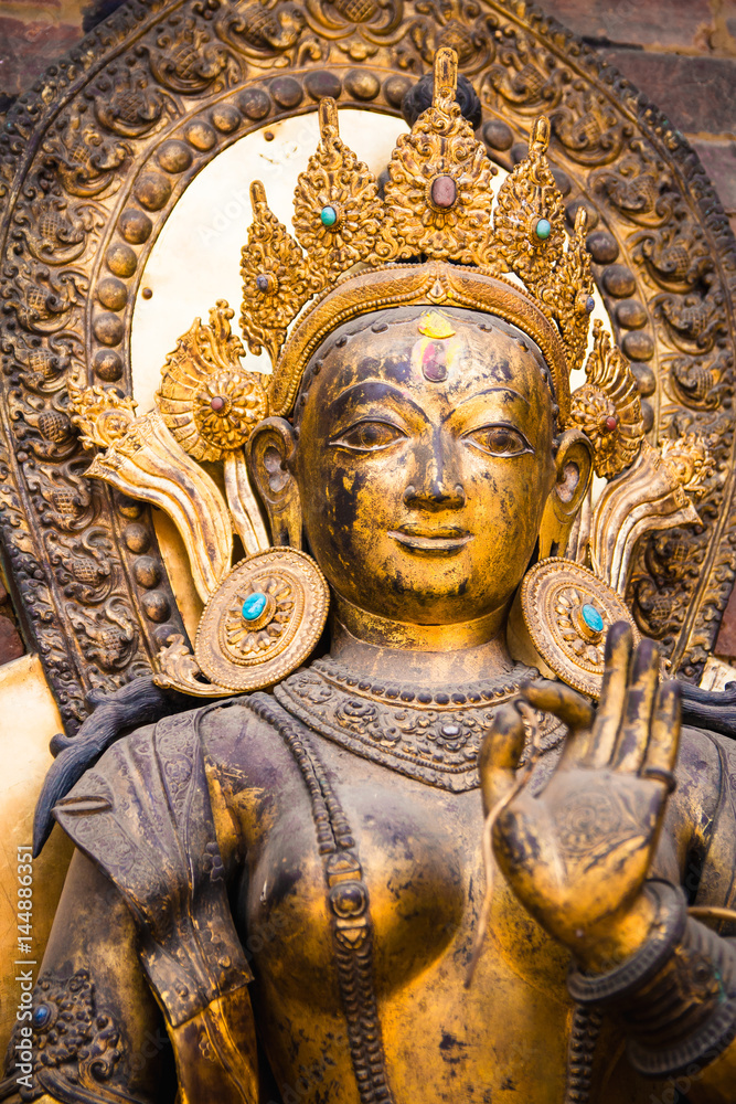 Close up of the statue of the river goddess Ganga standing on a Makara at Mul Chowk, Royal Palace in Patan, Nepal. The Ganga river is a holy river for Hindus.