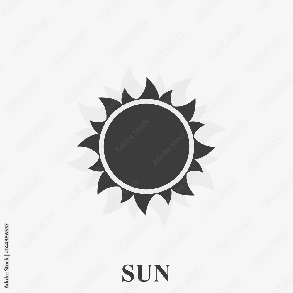 Simple sun vector icon on white background.