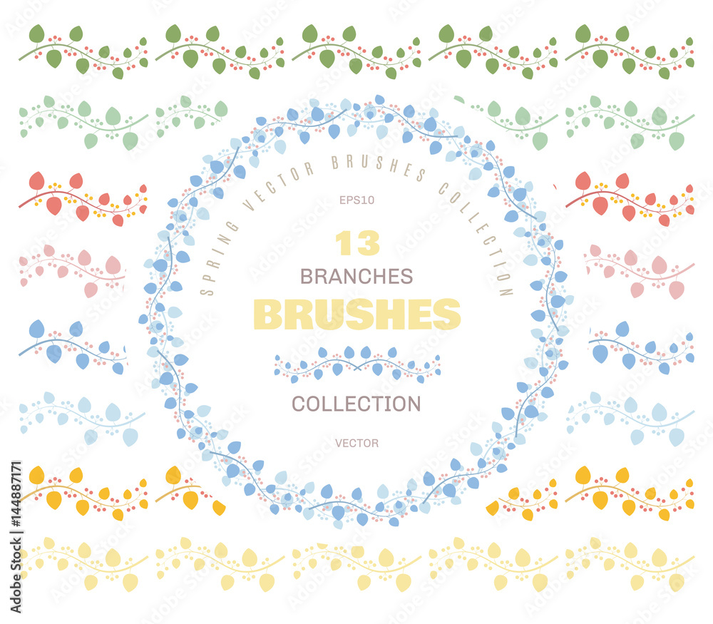 Set of thirteen branches brushes with leaves and berries. Set of thirteen branches brushes with leaves and berries.