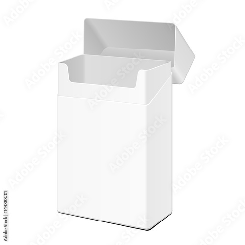 Opened Blank Wide White Slim Cigarettes Pack Box. Illustration Isolated On White Background. Mock Up Template Ready For Your Design. Product Packing Vector EPS10