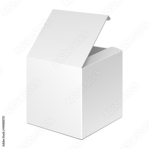 Opened White Product Cardboard Package Box. Illustration Isolated On White Background. Mock Up Template Ready For Your Design. Product Packing Vector EPS10. Isolated.
