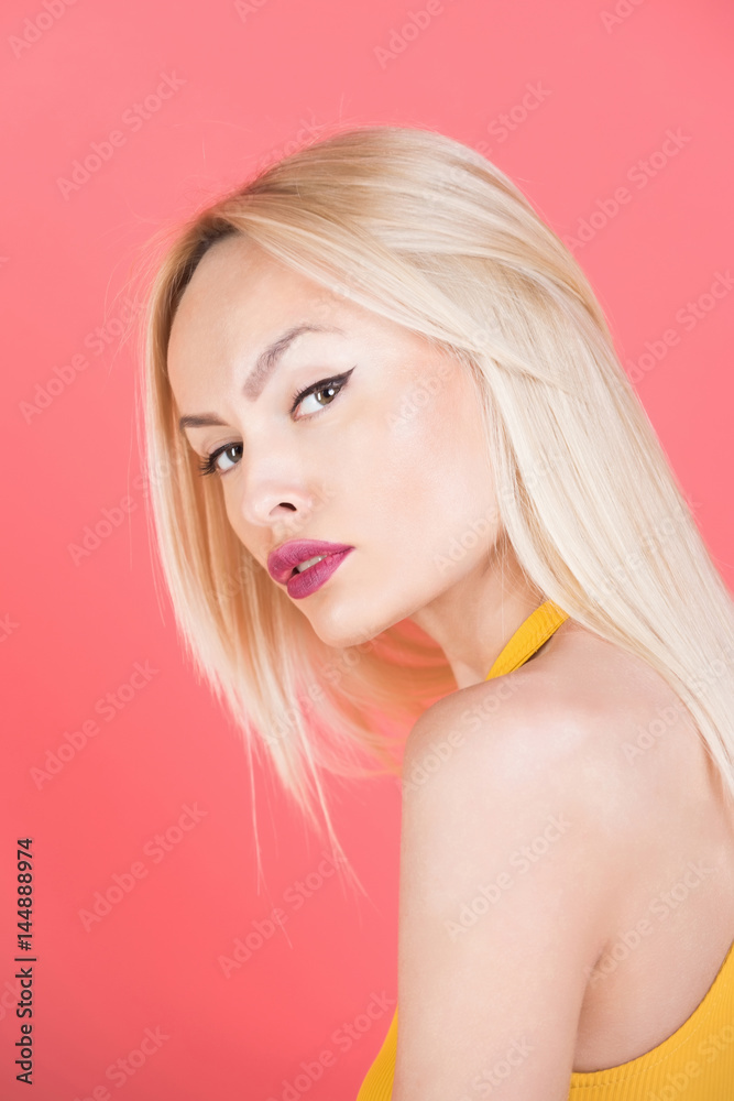 Pretty woman with cute face and blond long hair Pretty woman with cute face and blond long hair