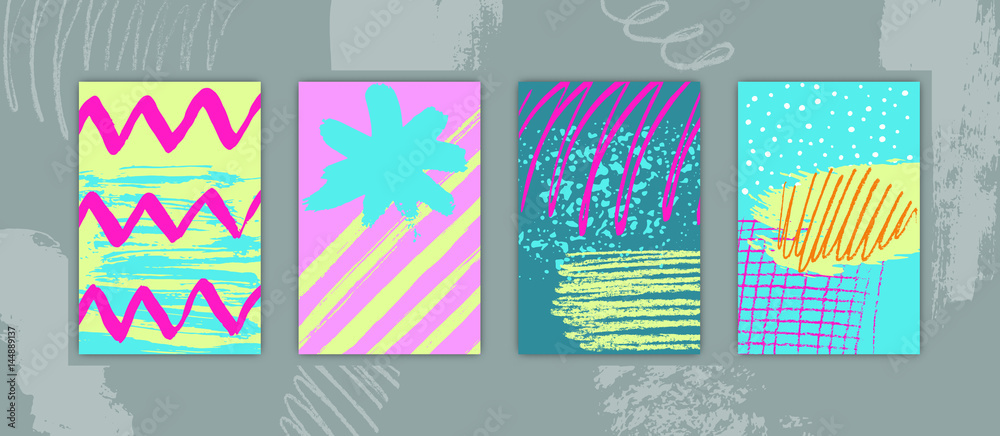 Set of Rectangular Cards with Hand Drawn Colorful Paints Set of Rectangular Cards with Hand Drawn Colorful Paints