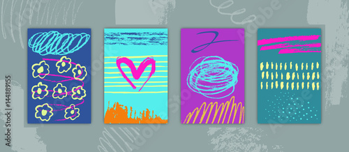 Set of Rectangular Cards with Hand Drawn Colorful Paints