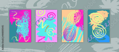 Set of Rectangular Cards with Hand Drawn Colorful Paints