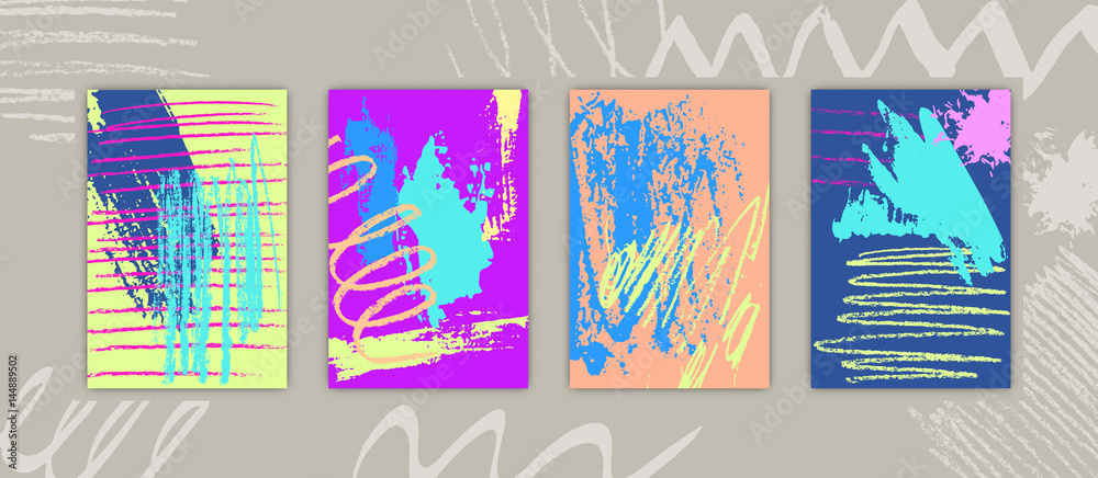 Set of Rectangular Cards with Hand Drawn Colorful Paints
