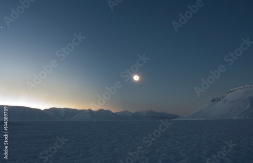 The frozen Billefjord near Pyramiden and the total solar eclipse on the 20th of March 2015 on Svalbard. 