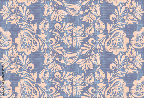 Traditional russian style flower seamless pattern vector. Decoration in khokhloma style on grunge canvas background © antuanetto