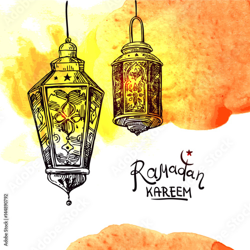 Illustration with lamps and stars. 