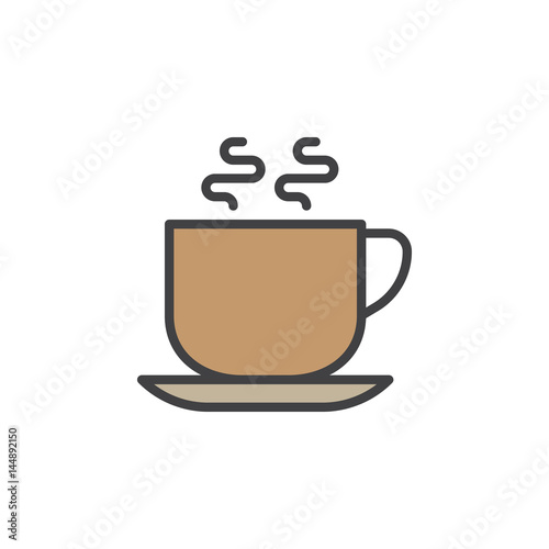 Hot coffee cup filled outline icon  line vector sign  linear colorful pictogram isolated on white. Cafe symbol  logo illustration. Editable stroke. Pixel perfect