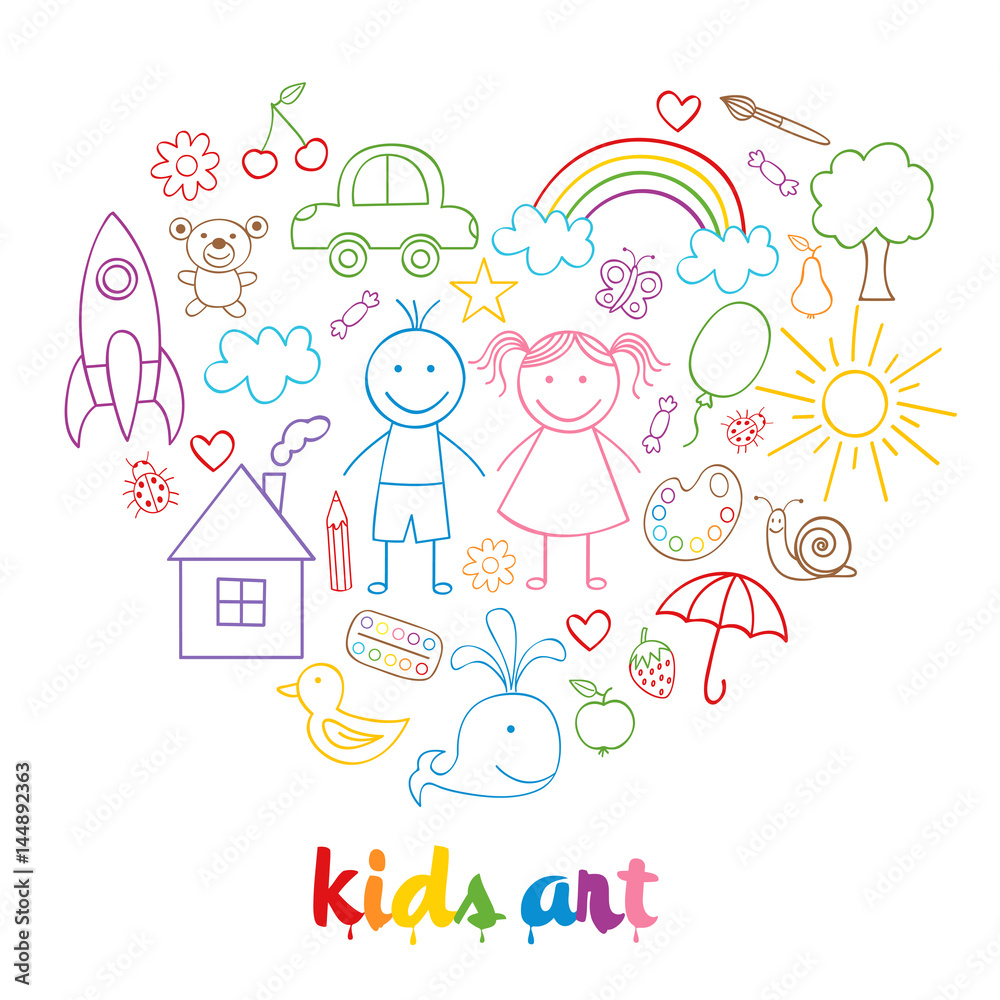 set of isolated child drawings- vector illustration, eps


