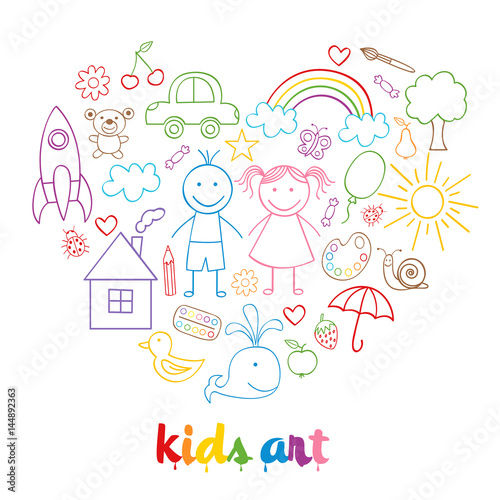 set of isolated child drawings- vector illustration, eps


