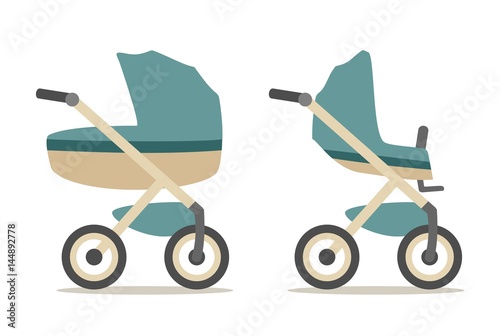 Set baby carriage. Color flat vector illustration isolated on white