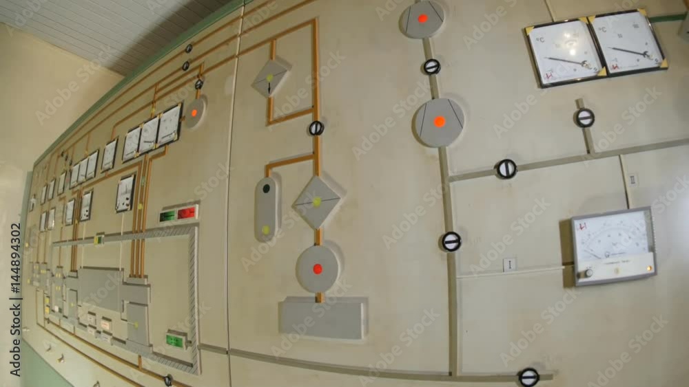 Camera Moves along Control Panel with Sensors Meters and Lights