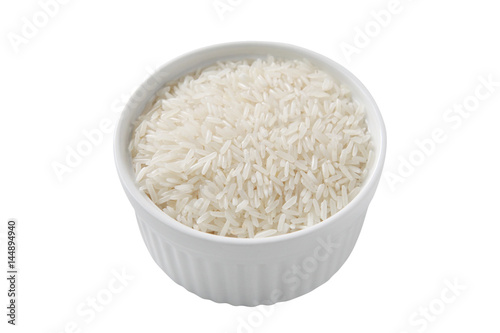 Thai Jasmine rice in a bowl isolated on white background