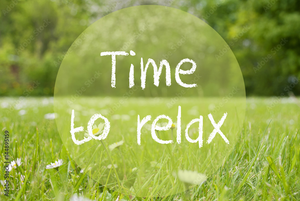 Gras Meadow, Daisy Flowers, Text Time To Relax