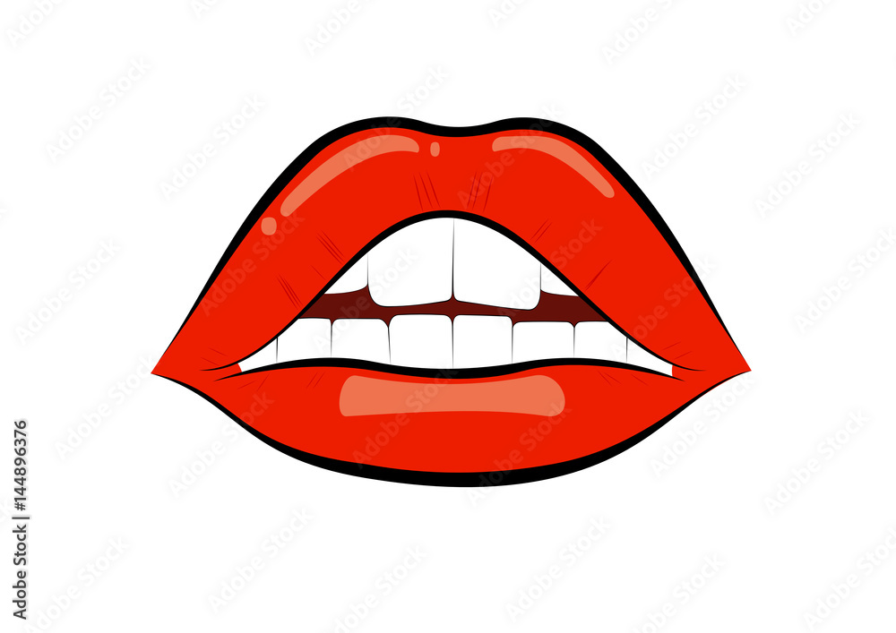 Obraz premium Red lips isolated on white background