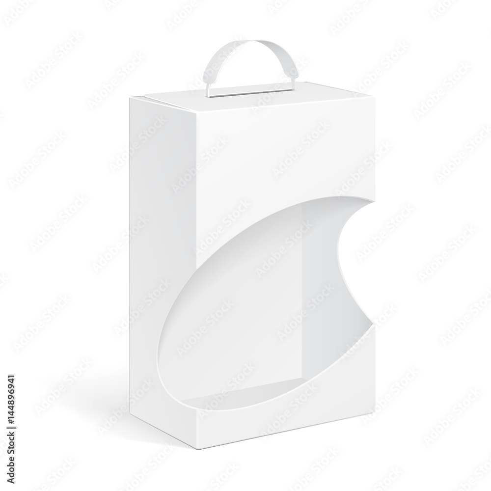 White Product Package Box With Window And Handle Illustration Isolated On White Background. Mock Up Template Ready For Your Design. Product Packing Vector EPS10 White Product Package Box With Window And Handle Illustration Isolated On White Background. Mock Up Template Ready For Your Design. Product Packing Vector EPS10