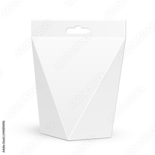 White Cardboard Carry Box Bag Packaging For Food, Gift Or Other Products. Illustration Isolated On White Background. Mock Up Template Ready For Your Design. Product Packing Vector EPS10