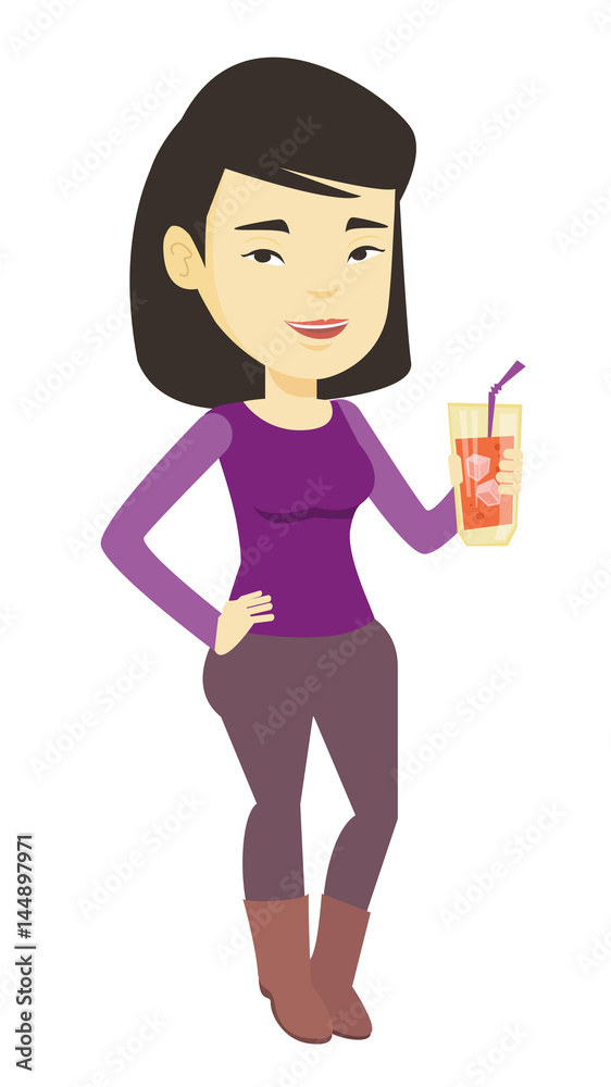 Woman drinking cocktail vector illustration.