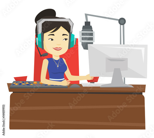 Female dj working on the radio vector illustration
