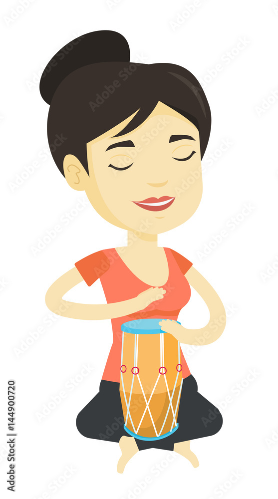Woman playing ethnic drum vector illustration. Woman playing ethnic drum vector illustration.