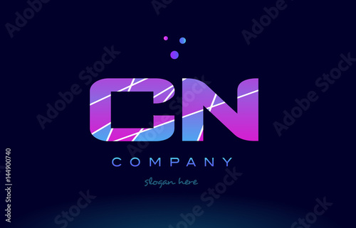 cn c n  colored blue pink purple alphabet letter logo icon vector