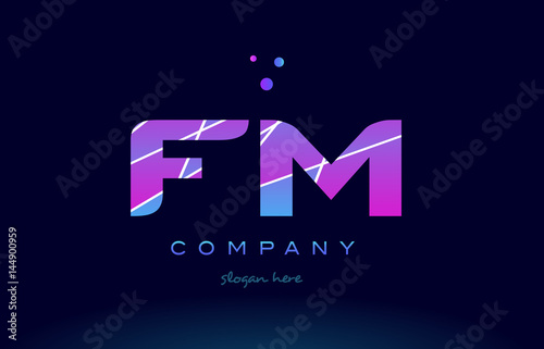 fm f m  colored blue pink purple alphabet letter logo icon vector