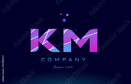 km k m colored blue pink purple alphabet letter logo icon vector