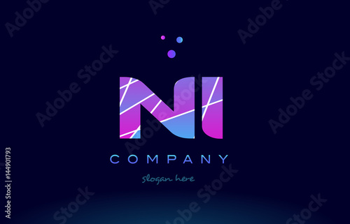 ni n i colored blue pink purple alphabet letter logo icon vector