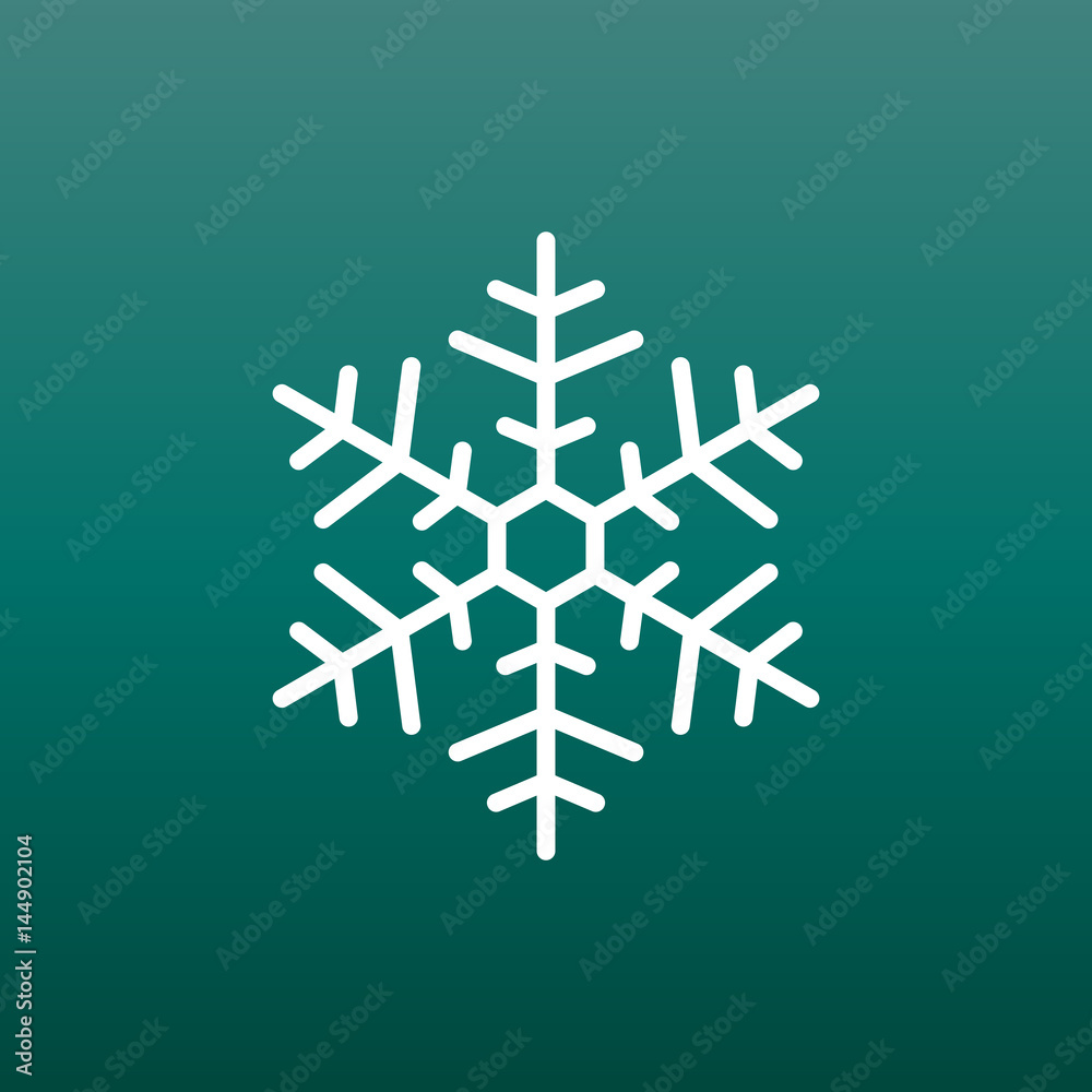 Fototapeta premium Snowflake icon vector illustration in flat style on green background. Winter symbol for web site design, logo, app, ui.