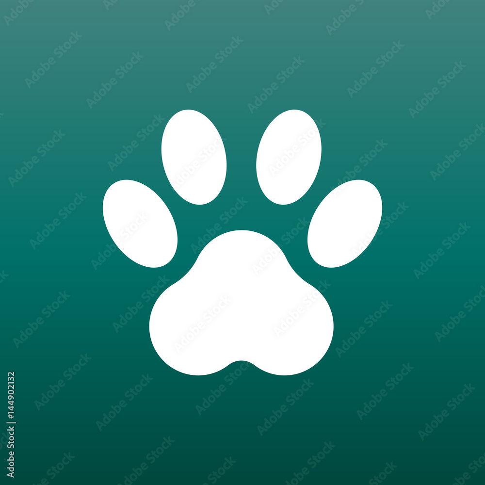 Paw print icon vector illustration on green background. Dog, cat, bear paw symbol flat pictogram. Paw print icon vector illustration on green background. Dog, cat, bear paw symbol flat pictogram.