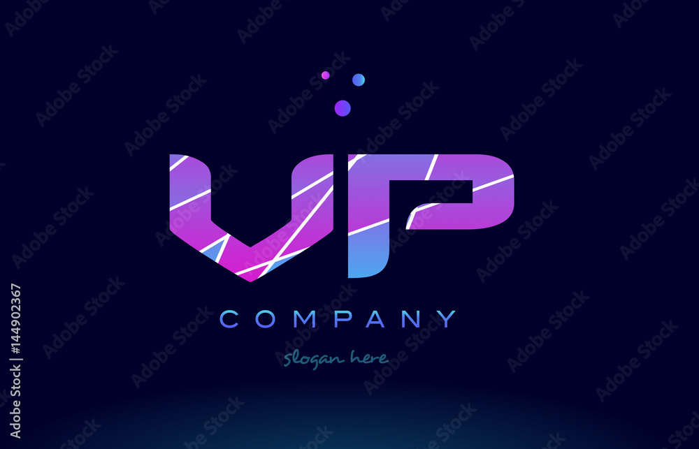vp v p  colored blue pink purple alphabet letter logo icon vector