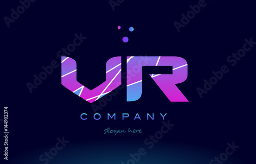 vr v r  colored blue pink purple alphabet letter logo icon vector