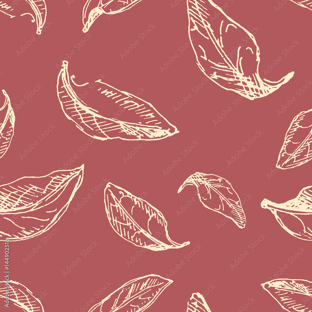Seamless background pattern of leaves.