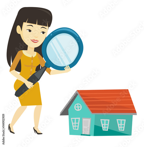 Woman looking for house vector illustration.