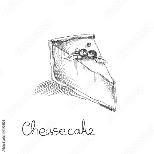 Hand drawn cheesecake with berries