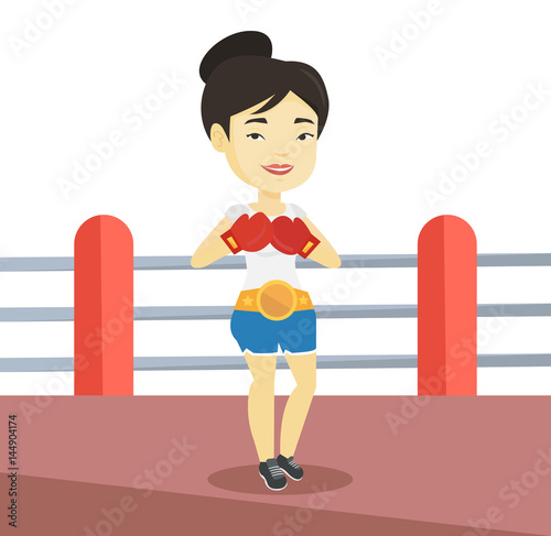 Confident boxer in the ring vector illustration.