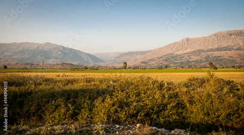 Obraz na płótnie 2016, Albania, Beautiful panorama of albanian field and moutains w salonie