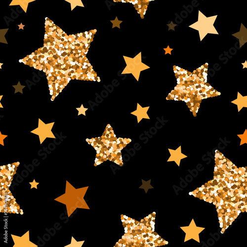 Seamless pattern with gold glitter textured stars