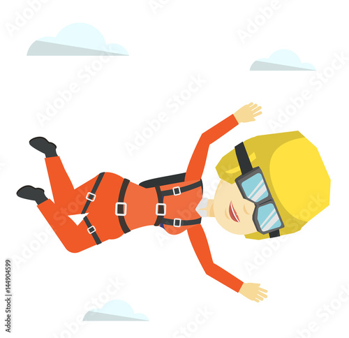 Asian parachutist jumping with parachute.