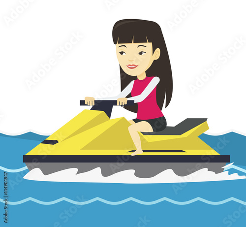 Asian woman training on jet ski in the sea.