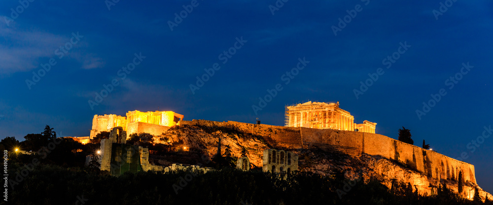 Acropolis of Athens, Greece at evening