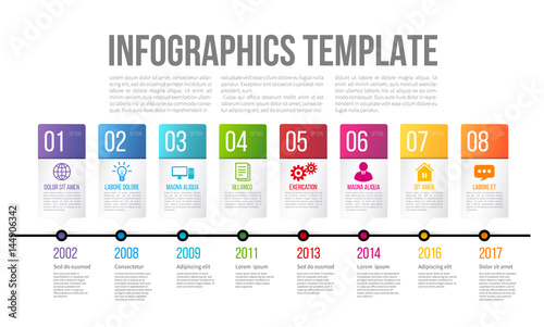 Timeline or options infographics template with 8 steps