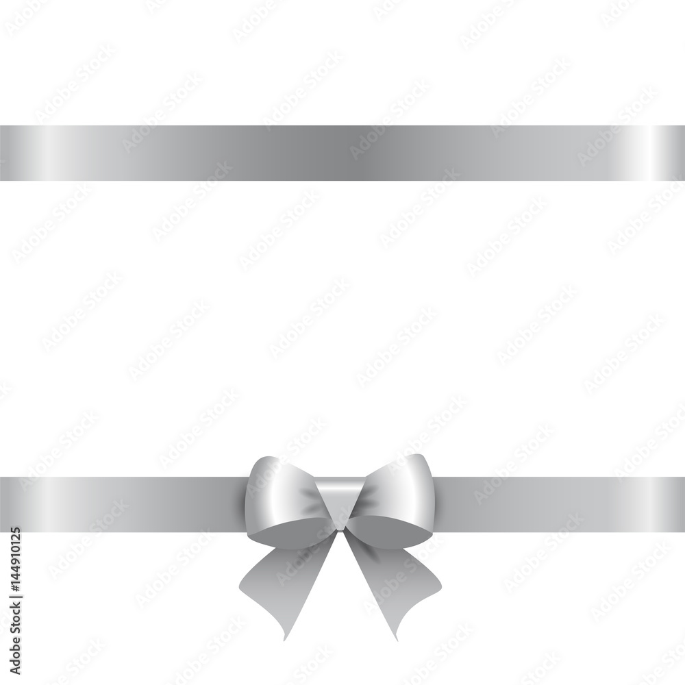 Silver ribbon with a bow. Vector illustration on white background Silver ribbon with a bow. Vector illustration on white background