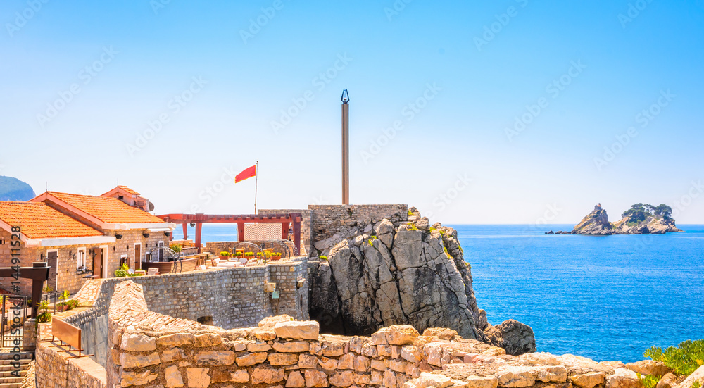 Fototapeta premium Beautiful mediterranean landscape - town Petrovac, Montenegro.