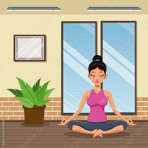 woman practice yoga meditacion vector illustration eps 10