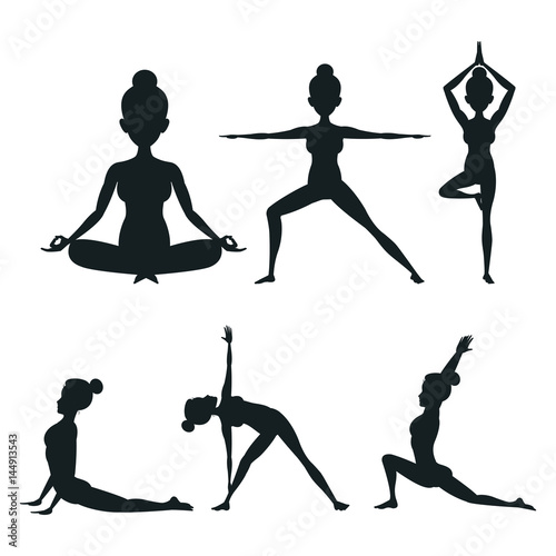 set woman different posture yoga vector illustration eps 10